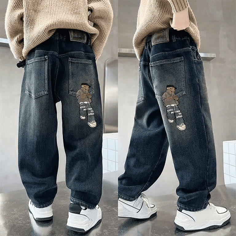 XXWXYD Boys Jeans Baggy Casual Classic Straight Wide Leg Denim
