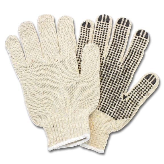 Safety Zone® String Knit Cotton/Poly 1 Sided PVC Dotted Grip Gloves, Women's Md - Bag of 12 Pairs