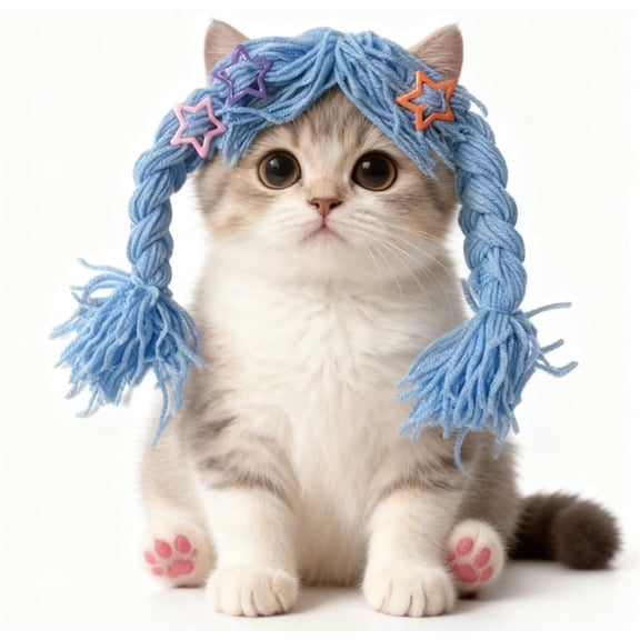 HQREA Funny Cat Cosplay Wig Headwear Pet Wigs Costume for Halloween Christmas Parties Festivals