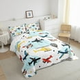 thumbnail image 3 of Manfei Aircraft Airplane 3-Piece Full Size Comforter Sets,Transportation Theme Bedding Comforter Set,Blue Red Bedding Sets,Lightweight Cartoon Bedroom Decoration,Reversible, 3 of 8