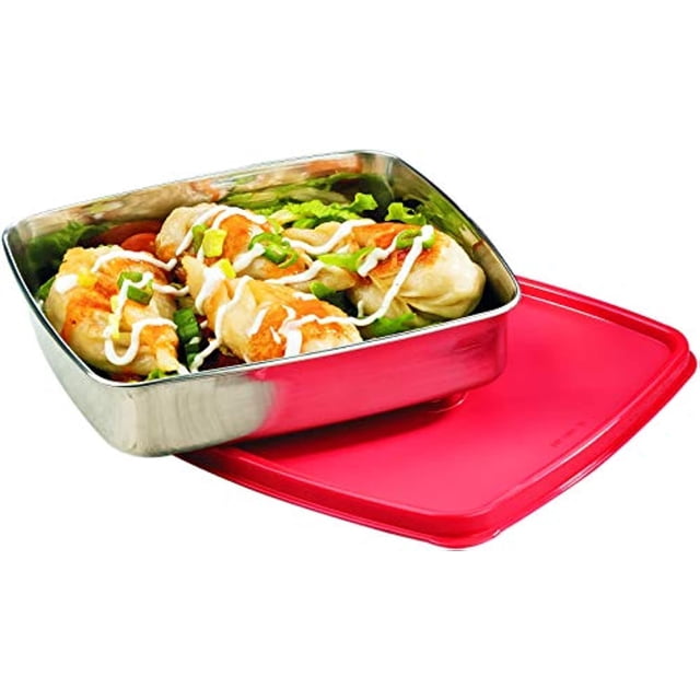 Contenedor Signoraware Smart 'N' Slim de acero inoxidable | Hermético y a prueba de fugas | Fácil de transportar | Mantiene los alimentos frescos | Ideal para la escuela, la oficina o picnics | Útil p