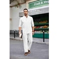 thumbnail image 4 of COOFANDY Men's White Linen Pants and Shirt Set Casual Beach Yoga Outfits 2 Piece Cotton Linen Henley Shirts Loose Pants Sets, 4 of 10