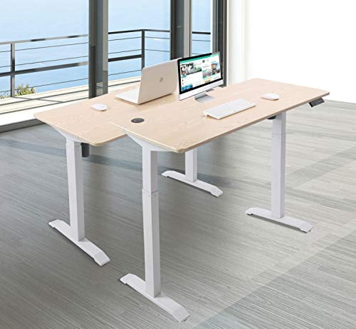 UNICOO® Electric Height Adjustable Standing Desk, Electric Standing Workstation, Sit Stand Desk Home Office Desk,Gaming Desk, Motorized Desk Whole-Piece Desk Board 48 * 24 in (KT1001-LW)
