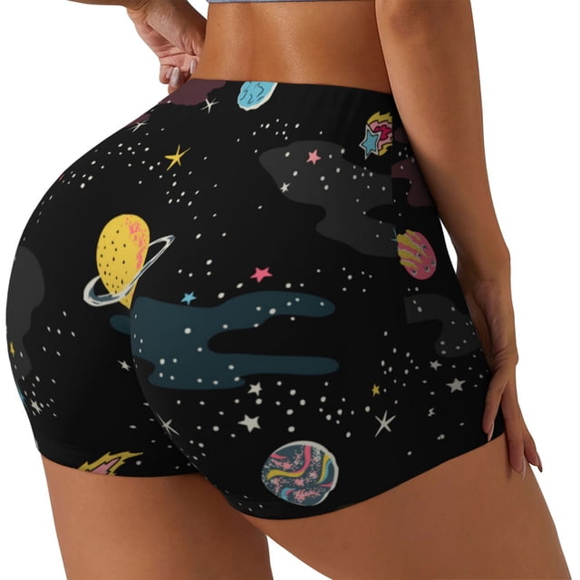 Balery Galaxy Pantalones cortos de entrenamiento estampados para mujer, sin costuras, ajustados, para gimnasio, yoga, correr, deportes, ejercicio activo, fitness.-Medium