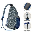 thumbnail image 3 of Sling Backpack,Dark Blue Christmas Snowflake Pattern Sling Bag with Water Bottle Holder,Waterproof Sling Bag for Men/Women with Headphone Jack for Hiking,Travel, 3 of 6