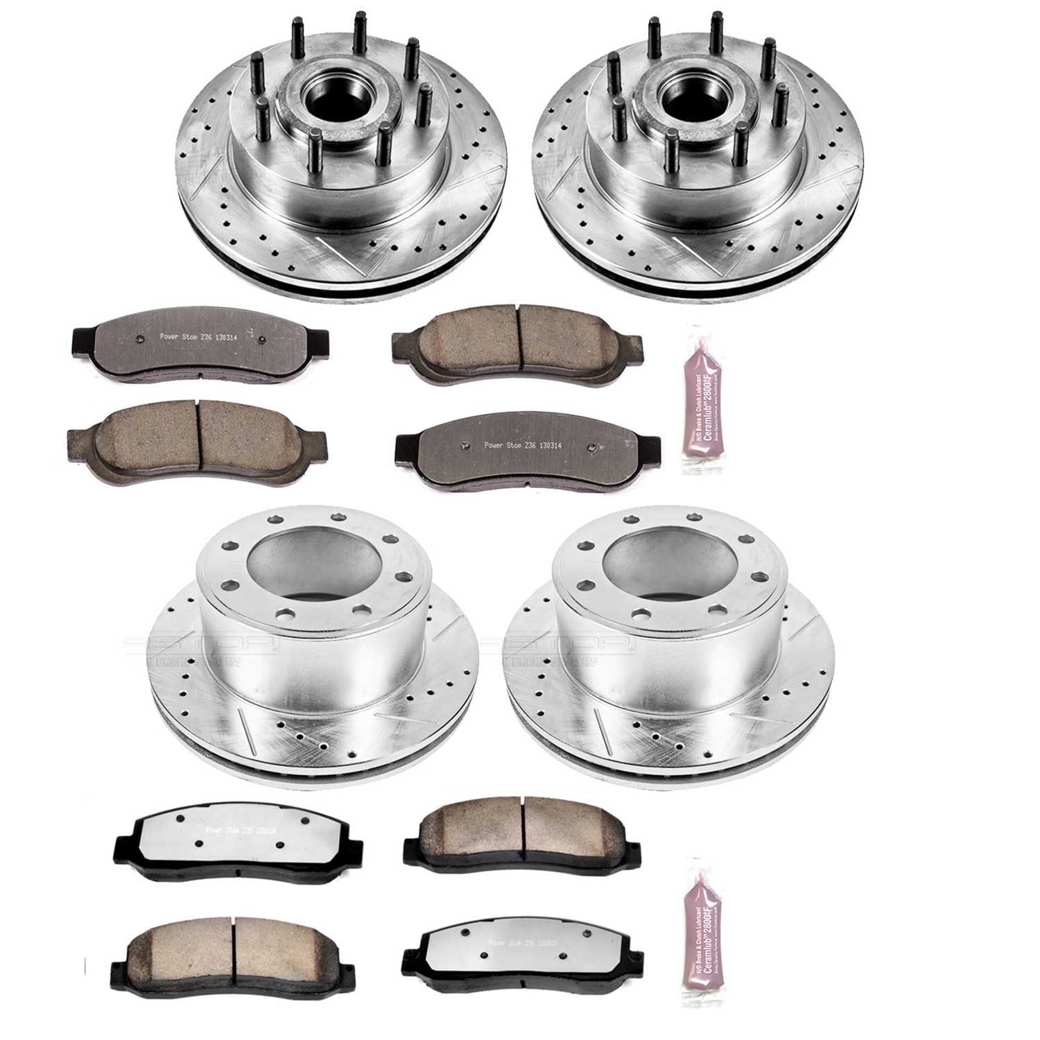 PowerStop Front and Rear Z36 Truck & Tow Carbon-Fiber Ceramic Brake Pad and Drilled and Slotted Rotor Kit Fits: FORD Select Models K5589-36