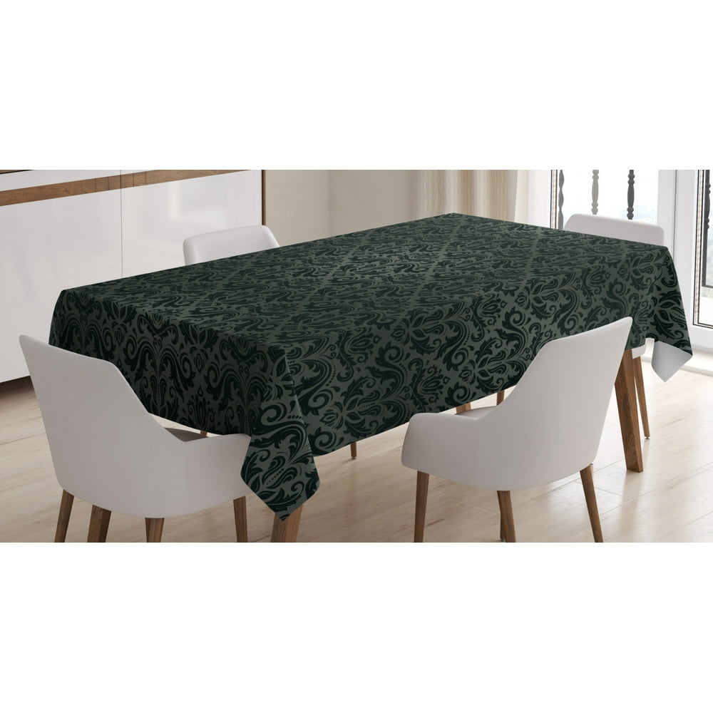 Dark Grey Tablecloth, Black Damask Arabesque and Floral Elements ...