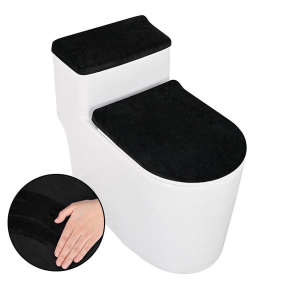 Hengbo 2 Pcs Toilet Lid Cover and Toilet Tank Lid Cover Tank Cover Sets for Bathroom Stain Resistant Dust Cover Black