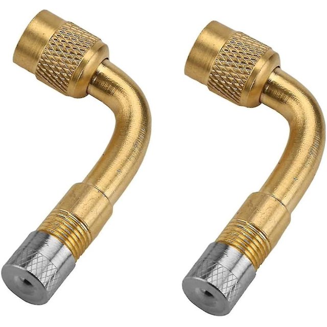 2 Pack Universal Tire Valve Extension,90 Degree Tire Schrader Valve Stem Extension Brass Adapter Compatible For Passenger Cars, Stroller, Bicycles, Mo