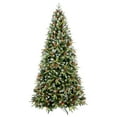 thumbnail image 6 of 8FT Christmas Tree with 600 Warm White LED Lights  2850 Snow-Tipped PE+PVC Branches, Red Berries & Pine Cones, Hinged Design, Stable Metal Stand  Realistic Holiday Decoration, 6 of 18
