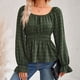 thumbnail image 2 of Blusa de manga larga con cintura fruncida, camisa de mujer con volantes y cuello redondo, blusa de manga larga con volantes, la mejor en su clase, 2 of 9