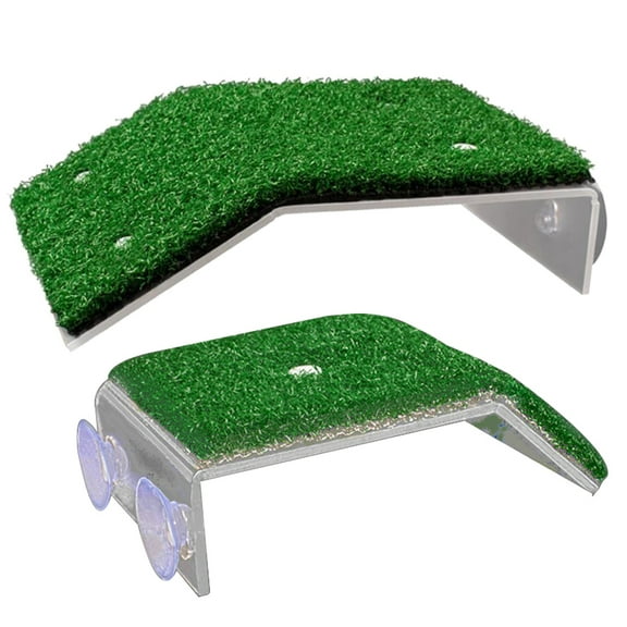 WASHWEPE 2Pcs Turtle Basking Platform Green Reptile Accessories Climbing Decor For Aquarium 11.8X7.9X1.9In
