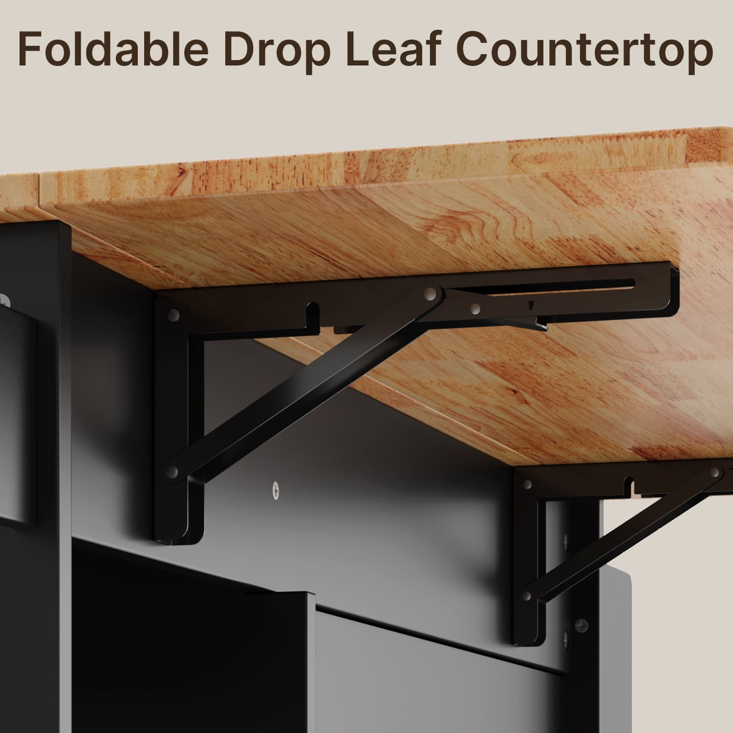 Kitchen Island with Storage, Lofka 41.7” Kitchen Island Cart with Drop Leaf, 1 Removable Tray, 2 Shelves, 1 Cabinet, Black