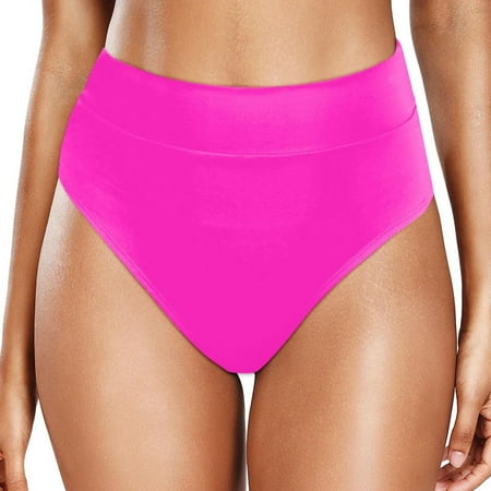 Ovticza Women s Swim Bottom High Waist Retro Basic Full Coverage Bikini Tankini Swimsuit Briefs Hot Pink M