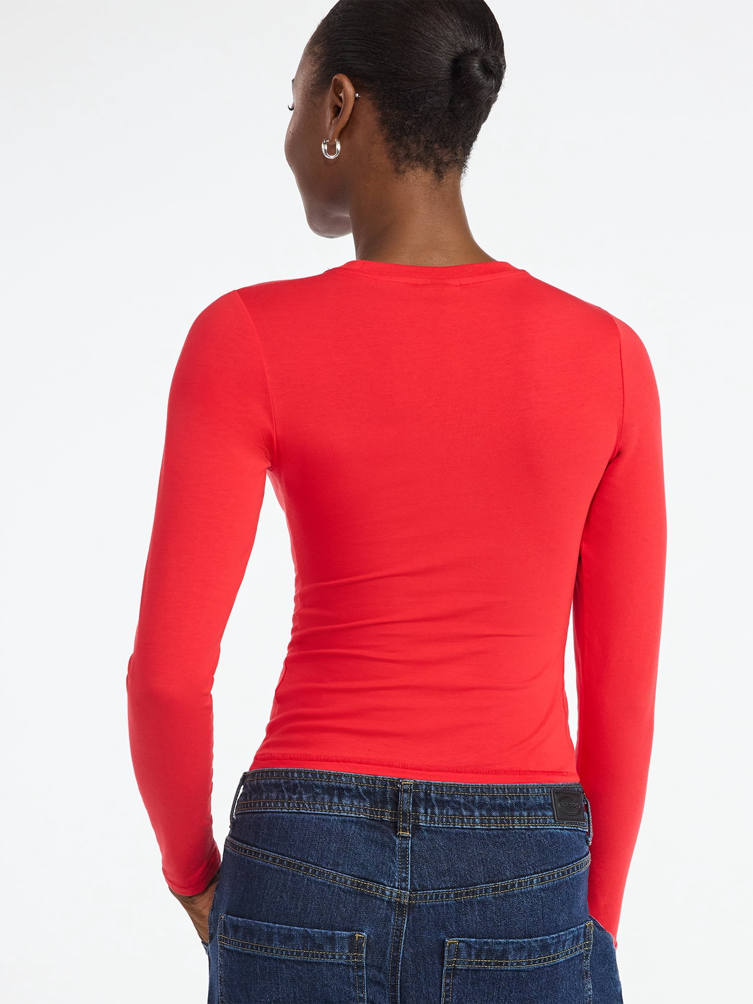 Scoop Women’s Stretch Cotton Blend Crewneck Tee with Long Sleeves, Sizes XS-XXL