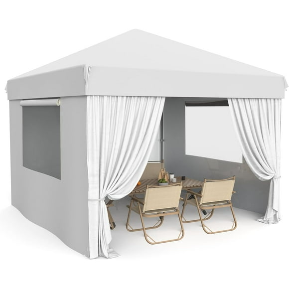 Twister.CK 10x10ft Pop Up Canopy Tent, Outdoor Canopy with 4 Removable Sidewalls, Heavy Duty Gazebo Commercial Instant Tent Shelter, White