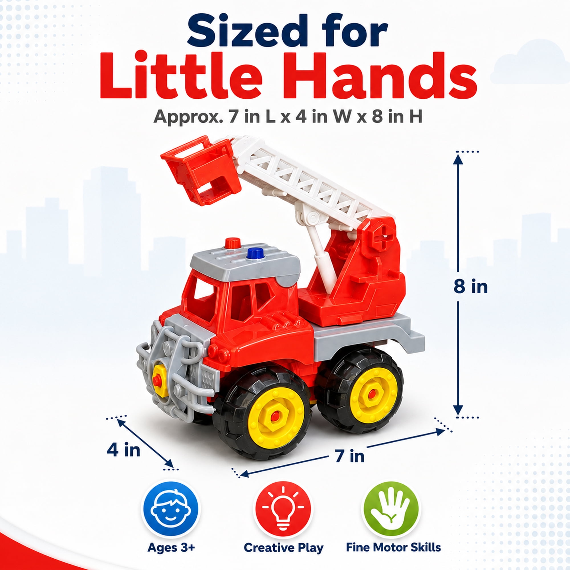 Take Apart Fire Truck Toy Set for Kids Ages 3+, DIY Rescue Vehicle Building Kit with Screwdriver, Traffic Signs & Storage Case