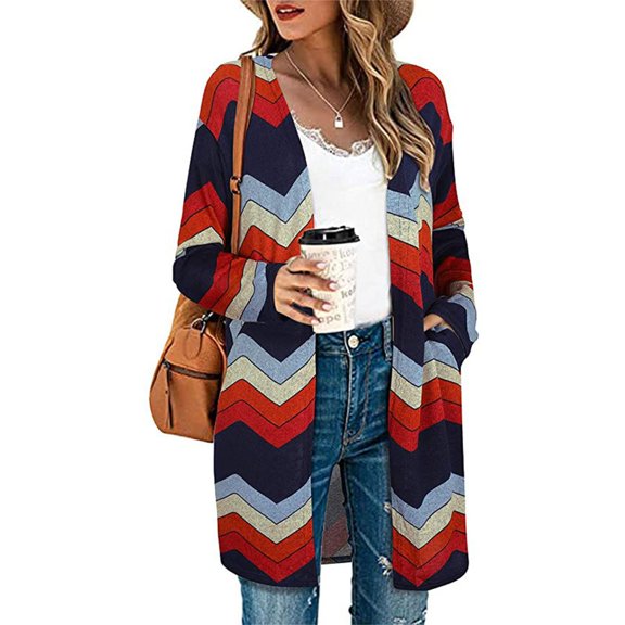 Abcnature Womans Fashion Casual Printing Long Sleeve Cardigan Comfortable Tops Coat Plus Size Tops for Ladies Autumn Winter Casual Loose Tunic Blouse Red M