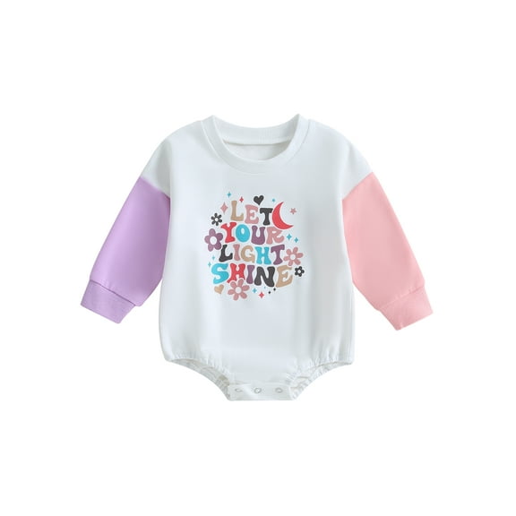 Bagilaanoe Newborn Baby Girl Oversized Romper Sweatshirt Long Sleeve Bodysuit Floral Letter Print Pullover 6M 12M 18M 24M Infant Casual Tee Tops