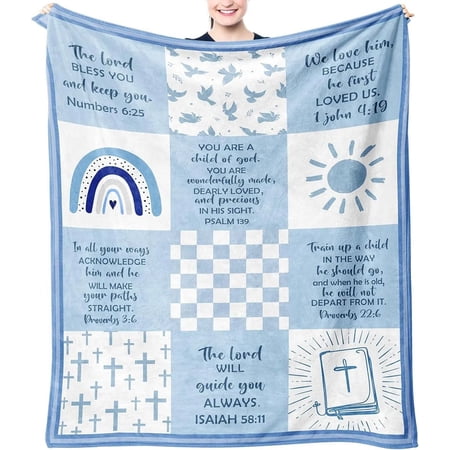 AMHNF Baptism Gifts for Boys Baptismal Gifts Blanket 60 x50 for Men Baptism Favors Christening Gifts Christian Gifts Religious Bible Gifts Godson Godchild Catholic Gifts