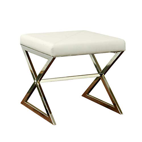 Tabouret Contemporain Rembourré Base en Métal, Blanc