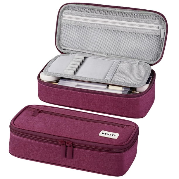 Estuche para lápices WEMATE, organizador de almacenamiento grande, lona morada y roja