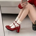 thumbnail image 2 of Elegant Women's Square Toe Mary Jane Pumps, High Chunky Heel, Red/Black, 2 of 18