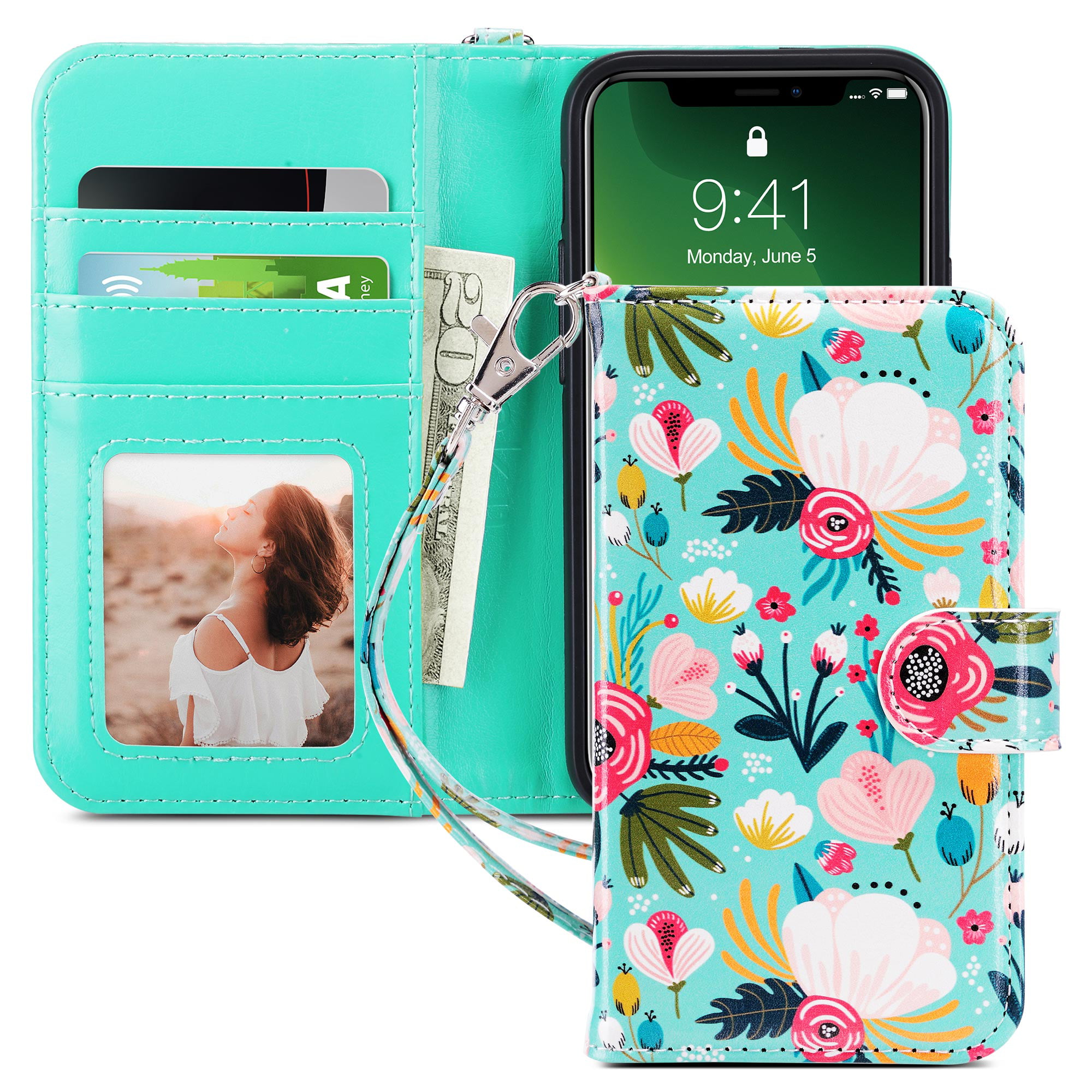 ULAK Case for iPhone 12 mini 5.4", Kickstand Luxury PU Leather Wallet Case Flip Folio Cover ...