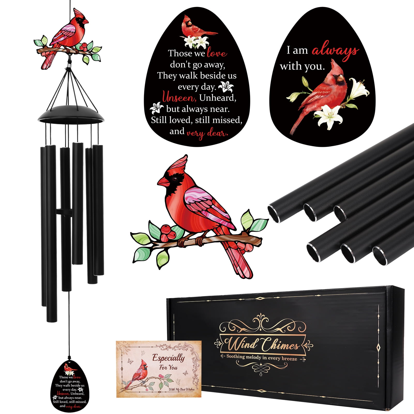 topjuju 36" Cardinal Wind Chimes for Loss of Loved One, Memorial Sympathy Gifts in Memory of Mother/Dad/Husband/Grandmother, Wind Chimes for Outside with Mute Option, Patio/Porch/Garden Decor