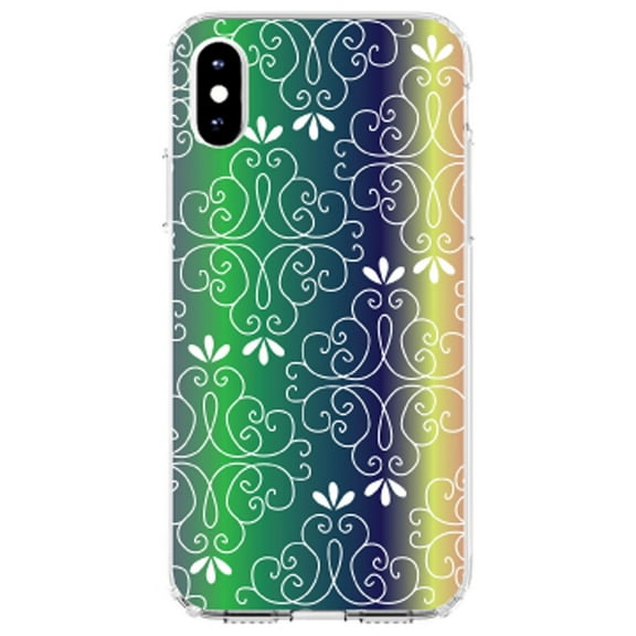 DistinctInk Clear Shockproof Hybrid Case for iPhone XR (6.1" Screen) - TPU Bumper, Acrylic Back, Tempered Glass Screen Protector - Purple Green Blue Yellow Pink Gradient