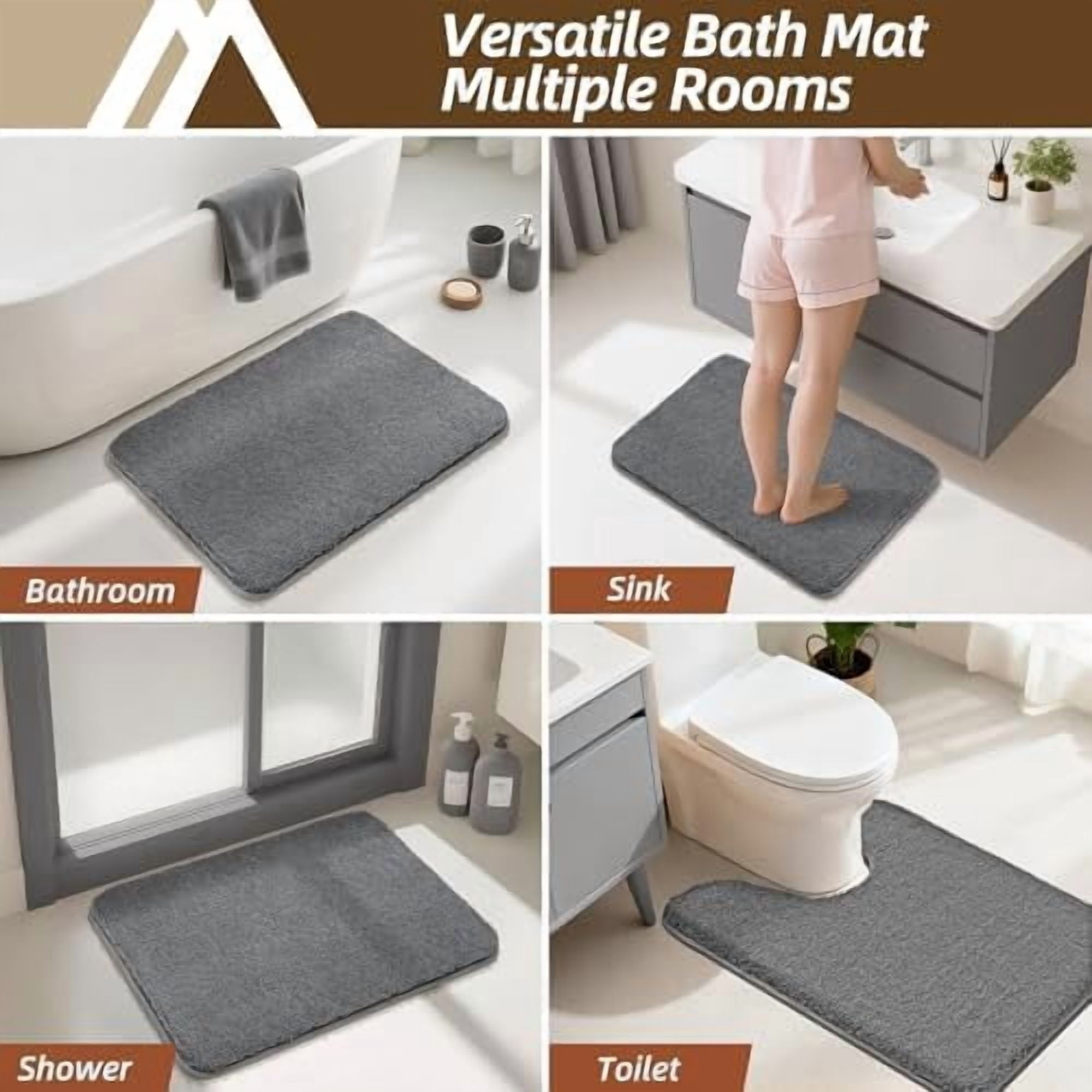 Extra Thick Bath Rugs for Bathroom - Anti-Slip Bath Mats Soft Plush Yarn Shaggy 100% Strong Mirco Polyeste Mat Living Room Bedroom Mat Floor Water Absorbent(Dark Grey,16x24 - Inches)