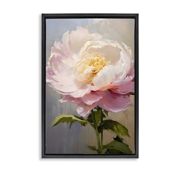 Stupell Industries Pink Rose in Bloom Botanical & Floral Painting Black Floater Framed Art Print Wall Art, 17 x 25