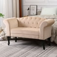 thumbnail image 5 of 52 Inch Kids Velvet Sofa, 2-Seater Loveseat Sofa with Tufted Backrest and Rolled Armrest, Modern Upholstered Couch with Solid Legs for Living Room, Bedroom, Beige, 5 of 6