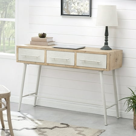 FirsTime & Co. Natural And White Berkeley Writing Desk  Modern  Stained  47.25 x 17 x 31.75 in