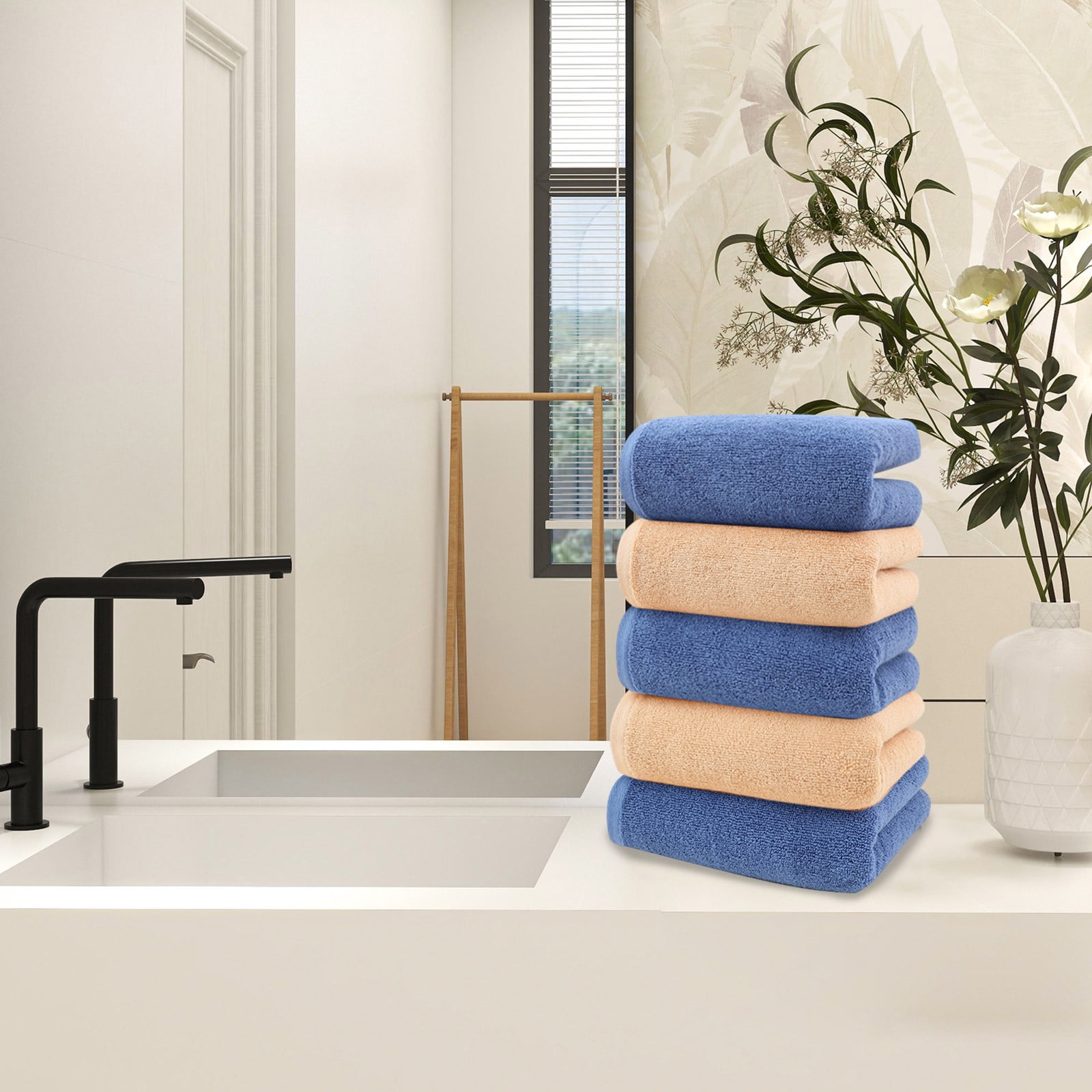 TTJ 5-Pack Plush Cotton Face Towel Set Soft Absorbent Washcloths Durable Quick Dry Hotel Quality Home Spa Essentials Multiuse Wash Towels For Personal Care