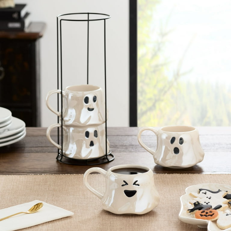 Halloween 13-Ounce White Ghost Stoneware Stackable Mug Set