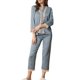 thumbnail image 1 of INSPIRAR CHIC Conjunto de Pijama de Satén de Manga Larga con Botones y Encaje para Mujeres, Camisa y Pantalones, Azul S, 1 of 5