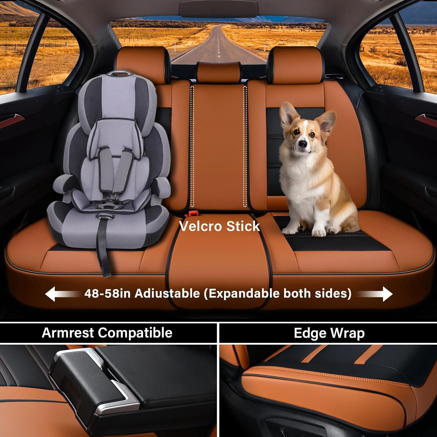 Coverado Car Seat Covers Full Set, Breathable Faux Leather Seat Protectors, Comfortable&Durable, Auto Cushion Universal Fit for Most Cars, Black&Brown