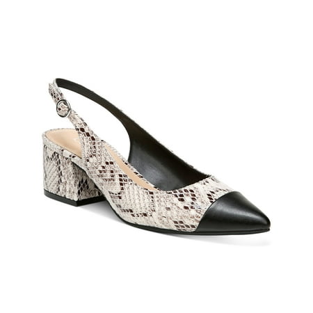

BAR III Womens Beige Snakeskin Cap Toe Padded Adjustable Tenley Pointed Toe Block Heel Buckle Slingback 5 M