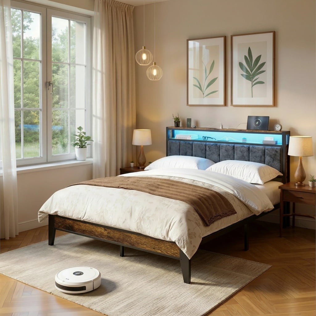 Dayago Full Size Metal Platform Bed Frame with USB Port, Noise-Free and Durable Design, No Box Spring Needed