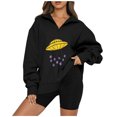 thumbnail image 1 of Moda mujer Casual estampado cuello vuelto manga larga suelta camiseta otoño blusa pulóver Tops Pompotops  FGAJ21897, 1 of 6