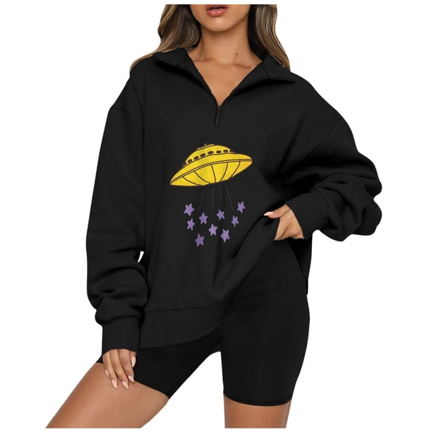 Moda mujer Casual estampado cuello vuelto manga larga suelta camiseta otoño blusa pulóver Tops Pompotops FGAJ21895