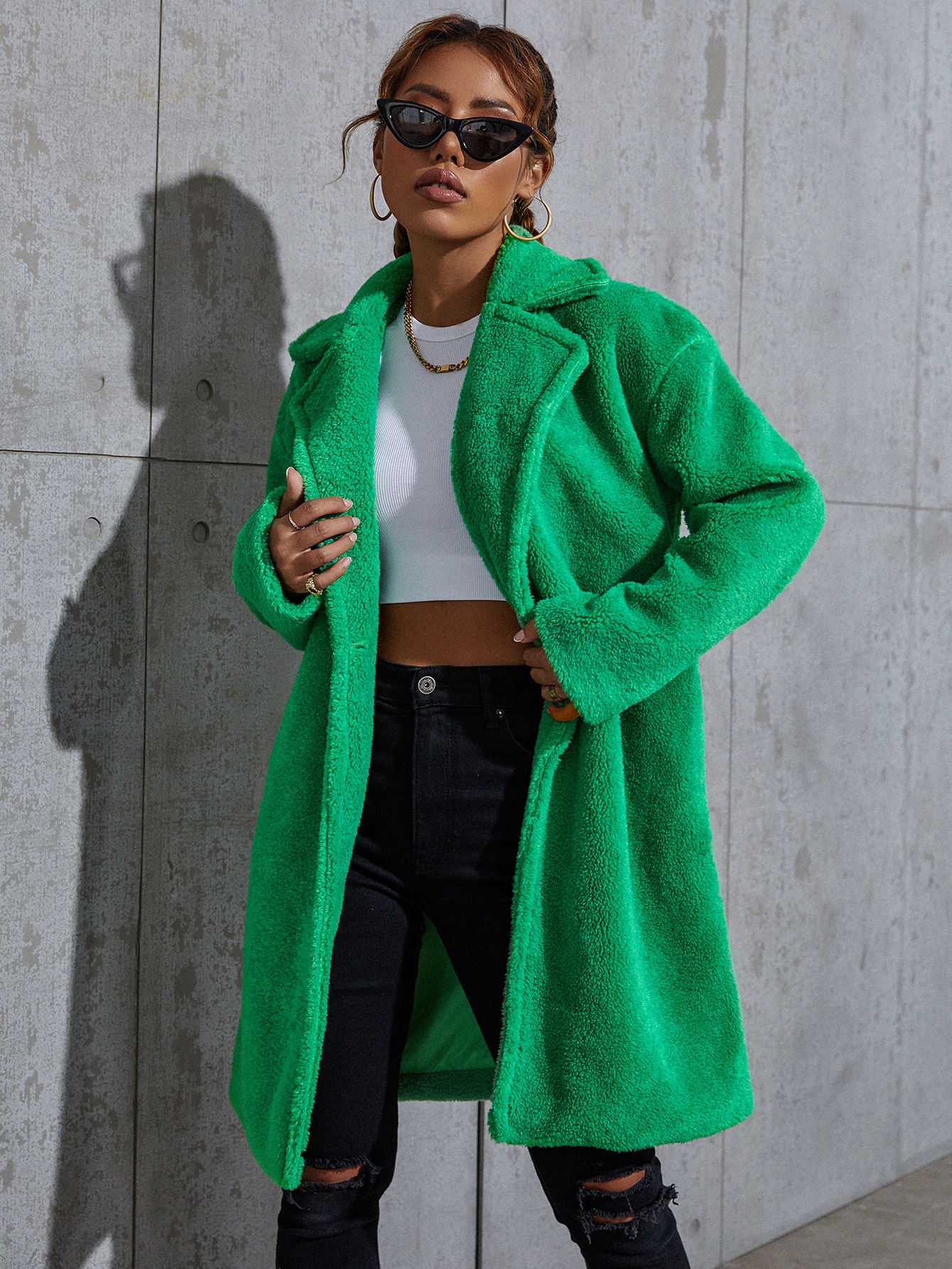 bright green teddy coat