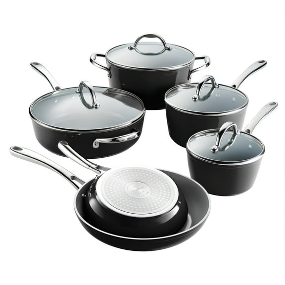 Tramontina 10 Piece Aluminum Ceramic Nonstick Induction Ready Cookware Set - Black