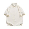 thumbnail image 1 of Camisas Para Hombre Moda de primavera y verano para hombre, camiseta informal de manga corta con solapa de Color sólido, camiseta de manga corta con músculos holgados (White, M), 1 of 6