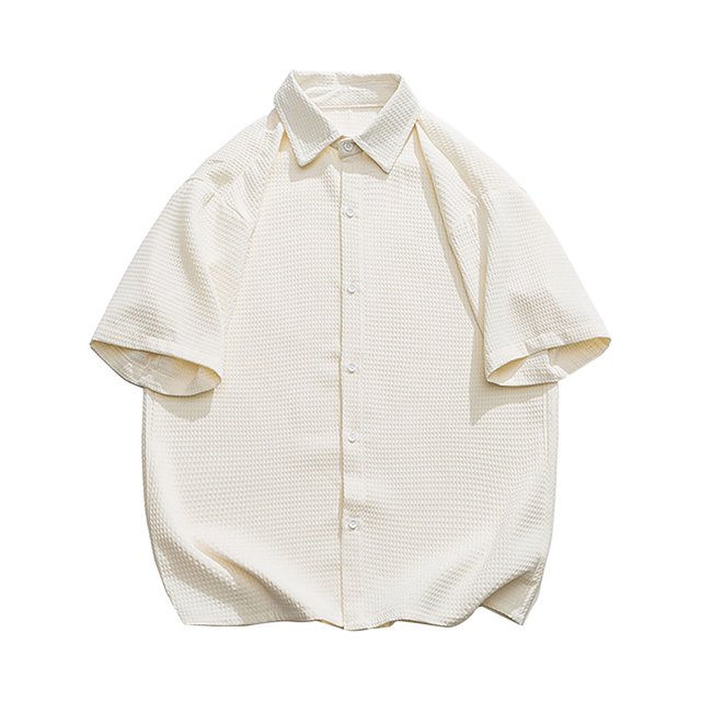 Camisas Para Hombre Moda de primavera y verano para hombre, camiseta informal de manga corta con solapa de Color sólido, camiseta de manga corta con músculos holgados (White, M)