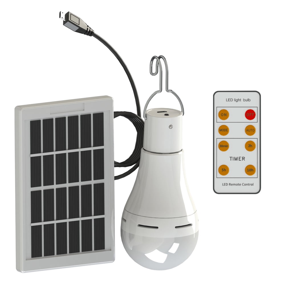 50W/100W Solar Powered LED Light Bulb Portable Hanging Hook 5 Modes Garden Lamp 
