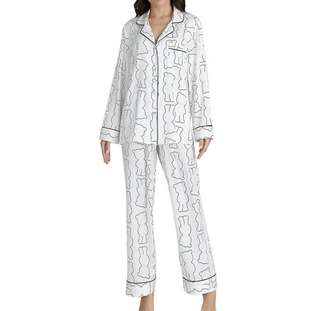 

Homgro Women s Soft 2 Piece Pj Satin Pajama Set Spring Lightweight Long Sleeve Button Down Pant Printed Loungewear Set Patterned10 X-Large