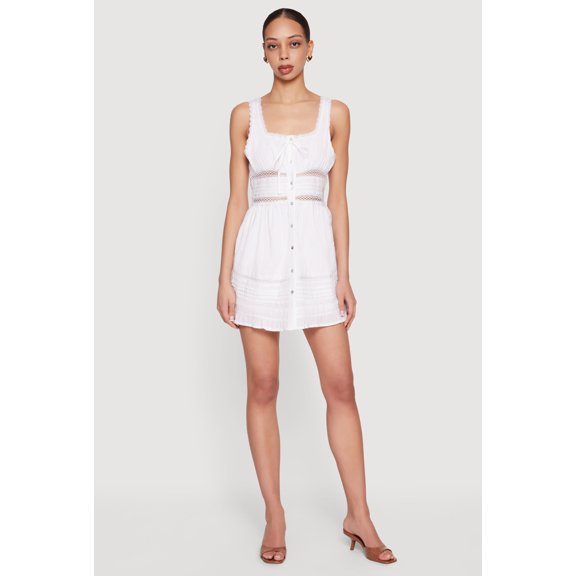 Women's Lace Trim Button Front Mini Dress