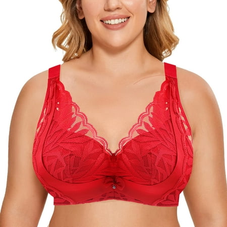 

Wireless Bra for Women Wirefree Push-Up Bralettes Solid Print Red 44/100D 1-Pack